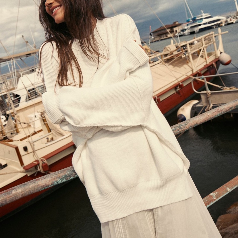 Free People White Crew Neck Sweater